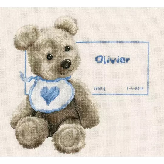 Image 1 of Vervaco Bear with Bib Sampler Cross Stitch Kit