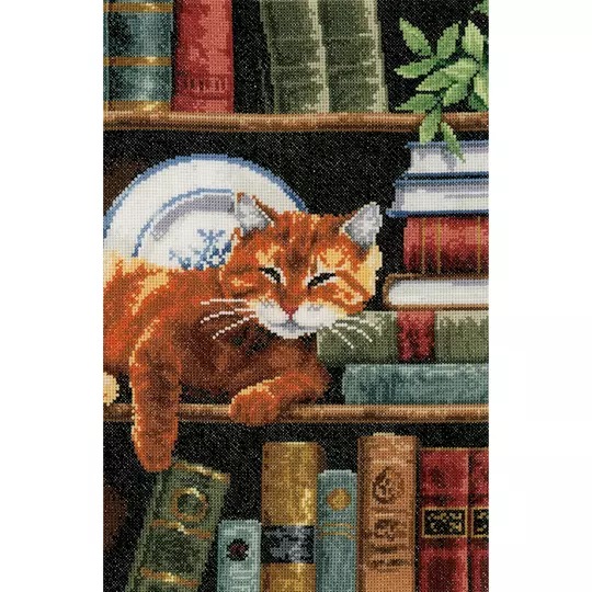 Image 1 of Vervaco Cat on Bookshelf Cross Stitch Kit