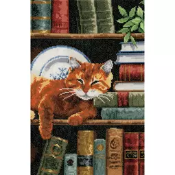 Vervaco Cat on Bookshelf Cross Stitch Kit