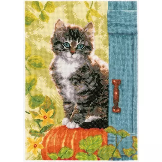 Image 1 of Vervaco Cat and Pumpkin Cross Stitch Kit