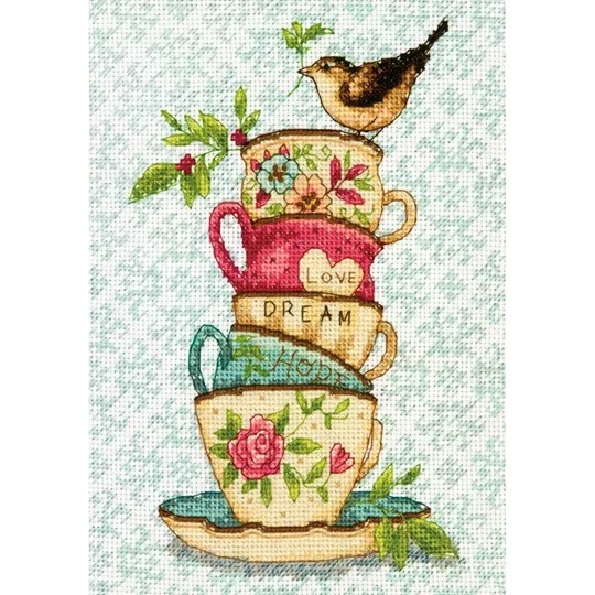 Image 1 of Dimensions Stacked Tea Cups Cross Stitch Kit