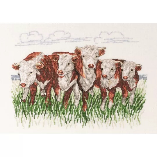 Image 1 of Permin Hereford Cows - Linen Cross Stitch Kit