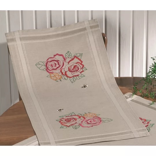 Image 1 of Permin Roses and Bumblebee Runner Embroidery Kit