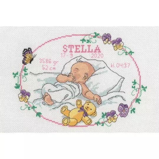 Image 1 of Permin Baby Girl and Violets Cross Stitch Kit