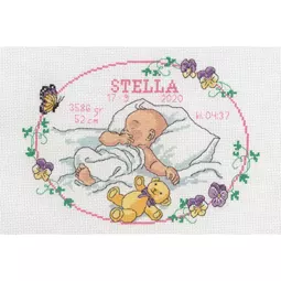 Permin Baby Girl and Violets Birth Sampler Cross Stitch Kit