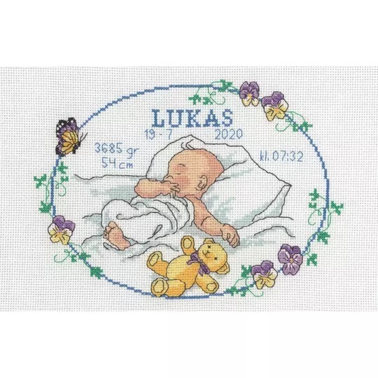 Image 1 of Permin Baby Boy and Violets Cross Stitch Kit