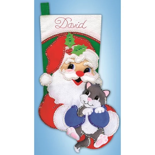Image 1 of Design Works Crafts Santa with Kitten Stocking Christmas Craft Kit