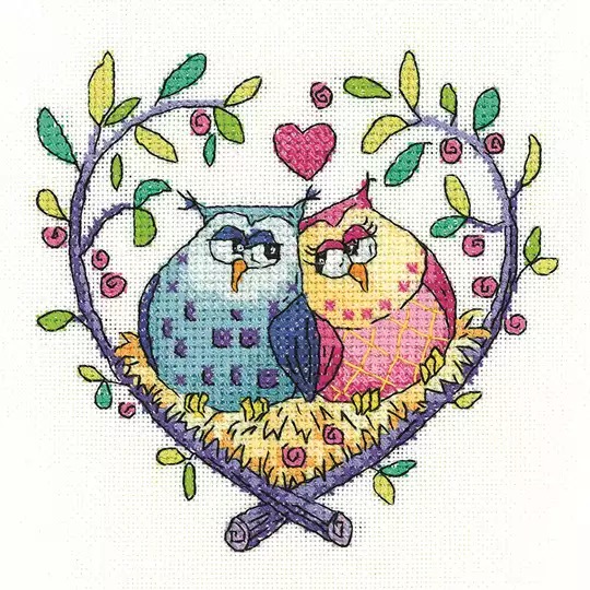 Image 1 of Heritage Love Owls - Aida Wedding Sampler Cross Stitch Kit
