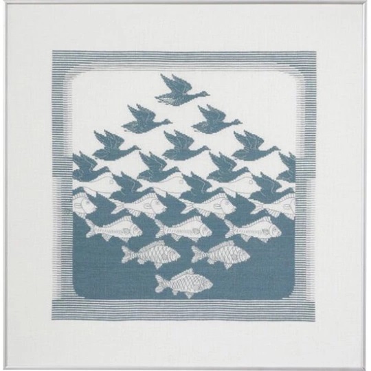 Image 1 of Permin Bird-Fish in Grey Blue Cross Stitch Kit