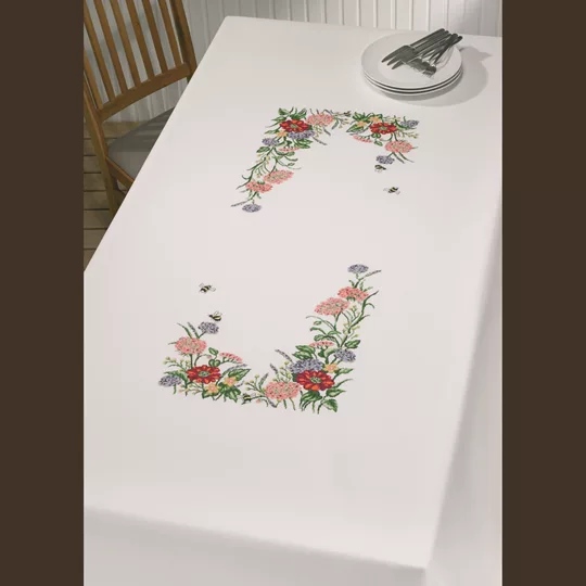 Image 1 of Permin Large Floral Tablecloth Cross Stitch Kit