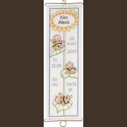 Permin Bumble Bee Baby Banner Birth Sampler Cross Stitch Kit