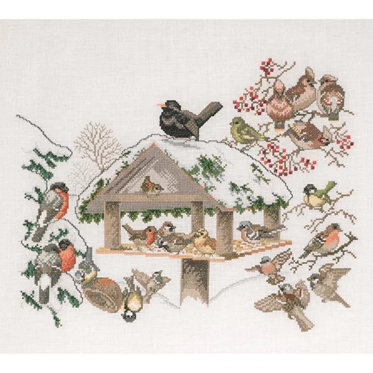 Image 1 of Eva Rosenstand Bird Table Christmas Cross Stitch Kit