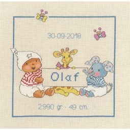 Permin Bobbi Baby Girl Sampler Birth Sampler Cross Stitch Kit - Stitcher