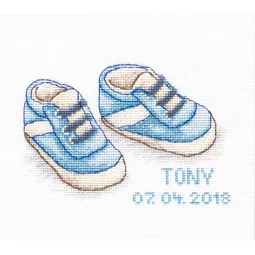 Luca-S Baby Shoes Boy Birth Sampler Cross Stitch Kit