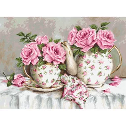 Luca-S Morning Tea and Roses on Aida Cross Stitch Kit