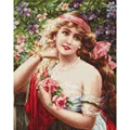 Image of Luca-S Young Lady with Roses - Petit Point Tapestry Kit