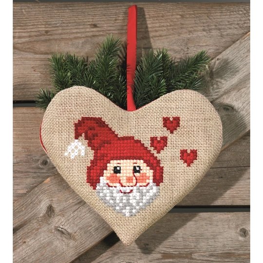 Image 1 of Permin Santa Claus Heart Bag Christmas Cross Stitch Kit