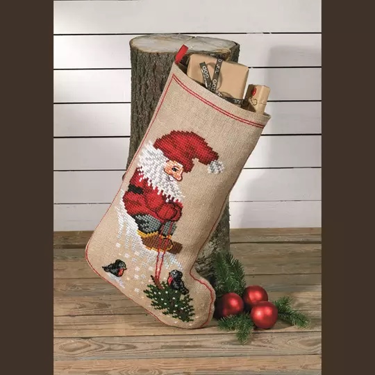 Image 1 of Permin Santa and Tree Stocking Christmas Cross Stitch Kit