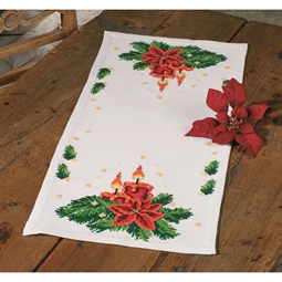 Permin Poinsettia with Candles Runner Christmas Cross Stitch Kit