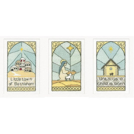 Image 1 of Heritage Stained Glass Nativitys Christmas Card Making Christmas Cross Stitch Kit