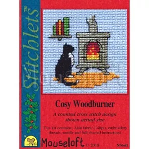 Image 1 of Mouseloft Cosy Woodburner Christmas Card Making Christmas Cross Stitch Kit