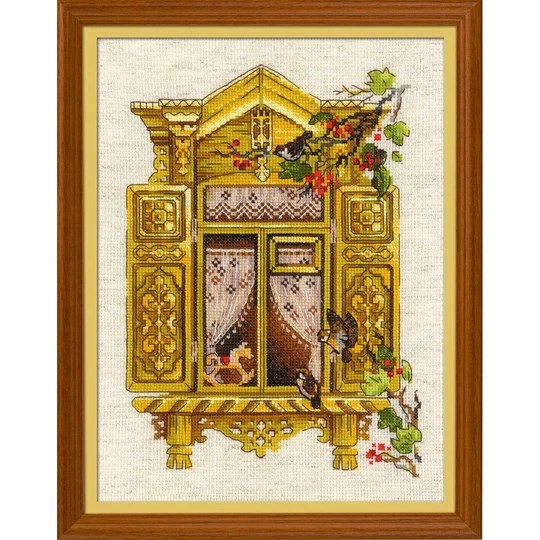 Image 1 of RIOLIS Window with Sparrows Cross Stitch Kit