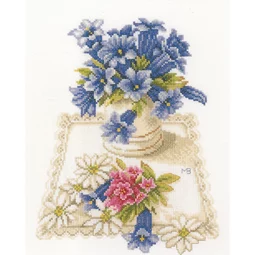 Lanarte Blue Flowers Cross Stitch Kit