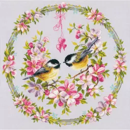 Vervaco Great-Tits in Flower Wreath Cross Stitch Kit