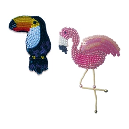 Toucan and Flamingo Brooches