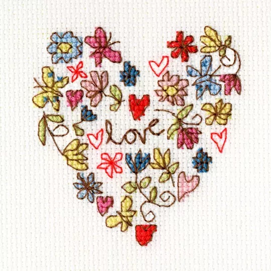Image 1 of Bothy Threads Sweet Heart Card Wedding Sampler Cross Stitch Kit