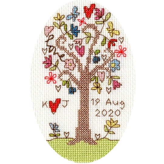 Image 1 of Bothy Threads Sweet Tree Card Wedding Sampler Cross Stitch Kit