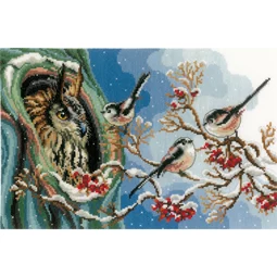 Vervaco Owl and Long-Tailed Tits Christmas Cross Stitch Kit