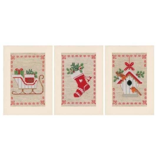 Image 1 of Vervaco Christmas Motif Set of 3 Christmas Card Making Cross Stitch Kit