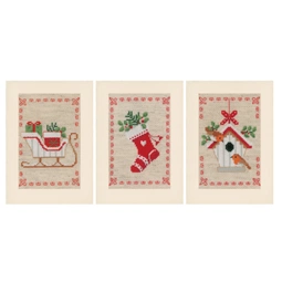 Vervaco Christmas Motif Set of 3 Christmas Card Making Cross Stitch Kit