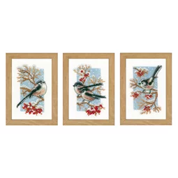 Vervaco Long-Tailed Tits and Berries Set of 3 Christmas Cross Stitch Kit