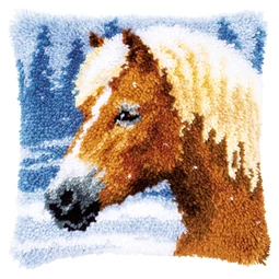 Winter Horse Latch Hook Cushion