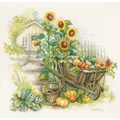 Image of Lanarte Wheelbarrow and Sunflowers Cross Stitch Kit