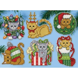 Design Works Crafts Festive Kittens Ornaments Christmas Cross Stitch