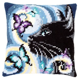 Vervaco Cat with Butterflies Cushion Cross Stitch Kit