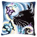 Image of Vervaco Cat with Butterflies Cushion Cross Stitch Kit