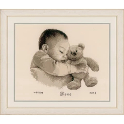 Vervaco Baby and Bear Birth Record Birth Sampler Cross Stitch Kit