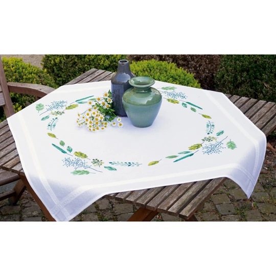 Image 1 of Vervaco Leaves and Grass Tablecloth Embroidery Kit