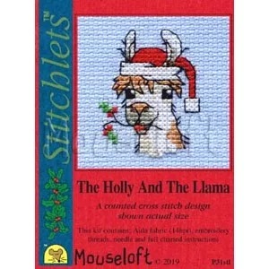 Image 1 of Mouseloft The Holly and The Llama Christmas Card Making Christmas Cross Stitch Kit