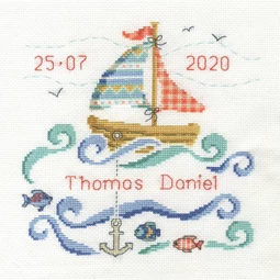 DMC Sail Boat Baby Birth Sampler Cross Stitch Kit