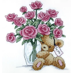 Janlynn Bear with Roses Cross Stitch Kit