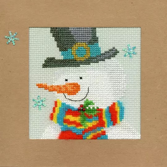 Image 1 of Bothy Threads Snowy Man Christmas Card Making Christmas Cross Stitch Kit