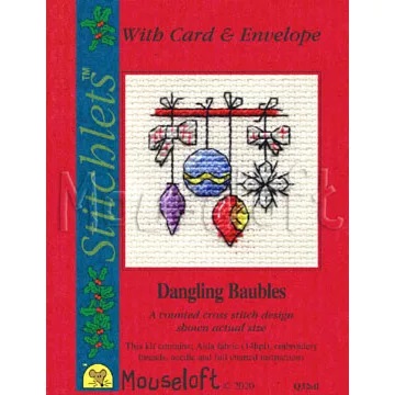 Image 1 of Mouseloft Dangling Baubles Christmas Card Making Christmas Cross Stitch Kit