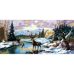 Diamant Deers on the River Tapestry Canvas