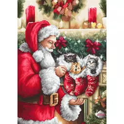 Luca-S Santa Claus and Kittens Petit Point Tapestry