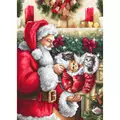 Image of Luca-S Santa Claus and Kittens Petit Point Tapestry